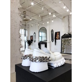 Angel Chen New Leather Thick Soled Metal Chain Loafers For Women White