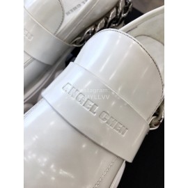 Angel Chen New Leather Thick Soled Metal Chain Loafers For Women White