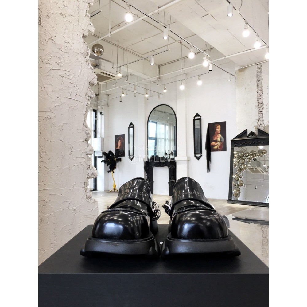 Angel Chen New Leather Thick Soled Metal Chain Loafers For Women Black