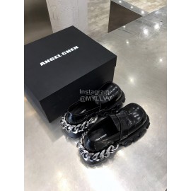 Angel Chen New Leather Thick Soled Metal Chain Loafers For Women Black