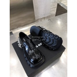 Angel Chen New Leather Thick Soled Metal Chain Loafers For Women Black