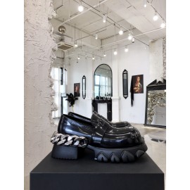 Angel Chen New Leather Thick Soled Metal Chain Loafers For Women Black