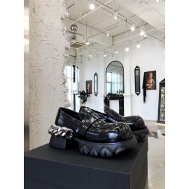 Angel Chen New Leather Thick Soled Metal Chain Loafers For Women Black