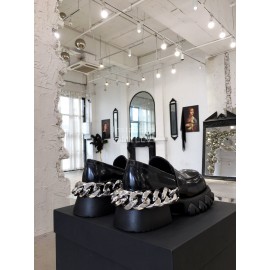 Angel Chen New Leather Thick Soled Metal Chain Loafers For Women Black