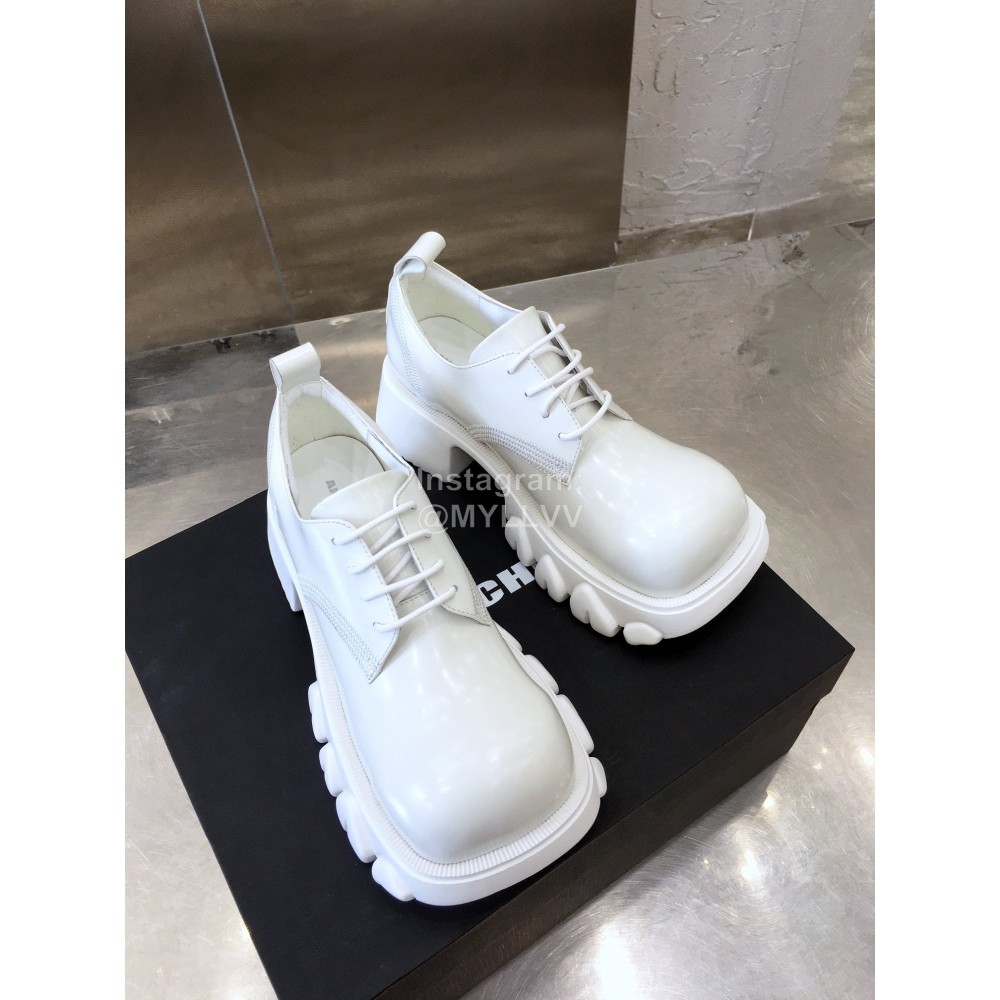 Angel Chen Leather Thick Soled Lace Up Loafers For Women White