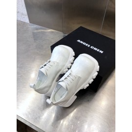 Angel Chen Leather Thick Soled Lace Up Loafers For Women White