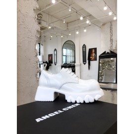 Angel Chen Leather Thick Soled Lace Up Loafers For Women White