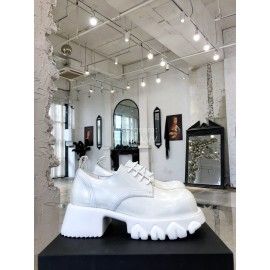 Angel Chen Leather Thick Soled Lace Up Loafers For Women White