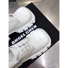 Angel Chen Leather Thick Soled Lace Up Loafers For Women White