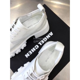 Angel Chen Leather Thick Soled Lace Up Loafers For Women White