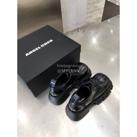 Angel Chen Leather Thick Soled Lace Up Loafers For Women Black