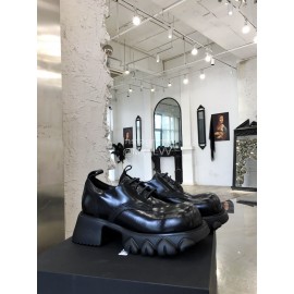 Angel Chen Leather Thick Soled Lace Up Loafers For Women Black