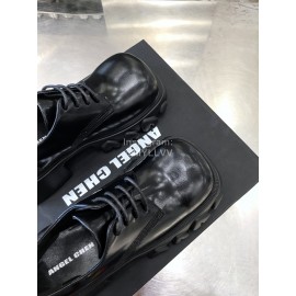 Angel Chen Leather Thick Soled Lace Up Loafers For Women Black