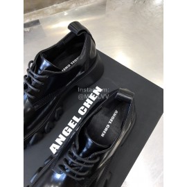 Angel Chen Leather Thick Soled Lace Up Loafers For Women Black