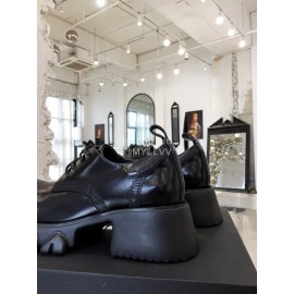 Angel Chen Leather Thick Soled Lace Up Loafers For Women Black