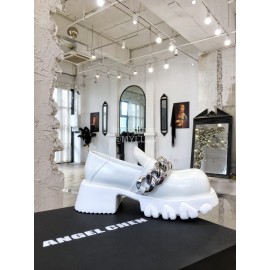 Angel Chen Leather Thick Soled Metal Chain Loafers For Women White