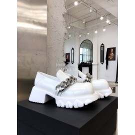 Angel Chen Leather Thick Soled Metal Chain Loafers For Women White
