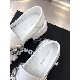 Angel Chen Leather Thick Soled Metal Chain Loafers For Women White