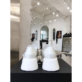 Angel Chen Leather Thick Soled Metal Chain Loafers For Women White