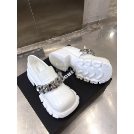 Angel Chen Leather Thick Soled Metal Chain Loafers For Women White