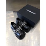 Angel Chen Leather Thick Soled Metal Chain Loafers For Women Black