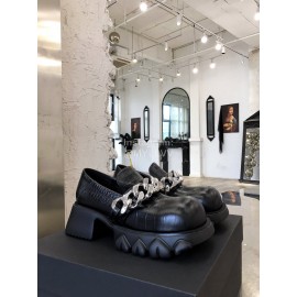 Angel Chen Leather Thick Soled Metal Chain Loafers For Women Black