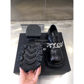 Angel Chen Leather Thick Soled Metal Chain Loafers For Women Black