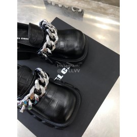 Angel Chen Leather Thick Soled Metal Chain Loafers For Women Black