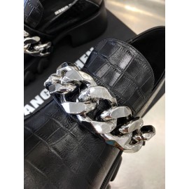 Angel Chen Leather Thick Soled Metal Chain Loafers For Women Black