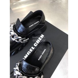 Angel Chen Leather Thick Soled Metal Chain Loafers For Women Black