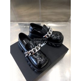 Angel Chen Leather Thick Soled Metal Chain Loafers Black For Women 