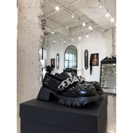 Angel Chen Leather Thick Soled Metal Chain Loafers Black For Women 