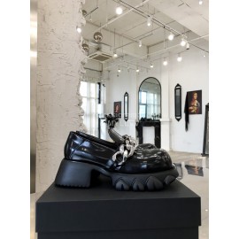 Angel Chen Leather Thick Soled Metal Chain Loafers Black For Women 