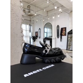 Angel Chen Leather Thick Soled Metal Chain Loafers Black For Women 