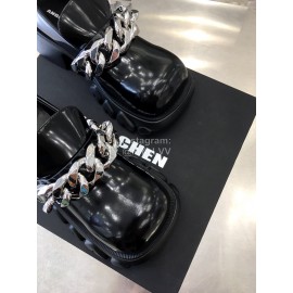 Angel Chen Leather Thick Soled Metal Chain Loafers Black For Women 