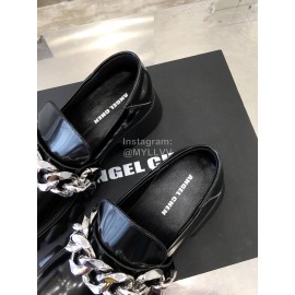 Angel Chen Leather Thick Soled Metal Chain Loafers Black For Women 