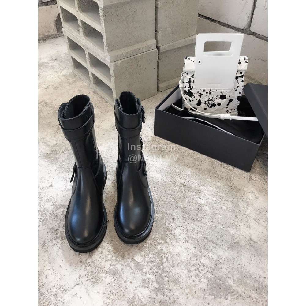 Ann Demeulemeester New Square Head Buckle Locomotive Boots For Women Black