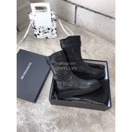 Ann Demeulemeester New Square Head Buckle Locomotive Boots For Women Black