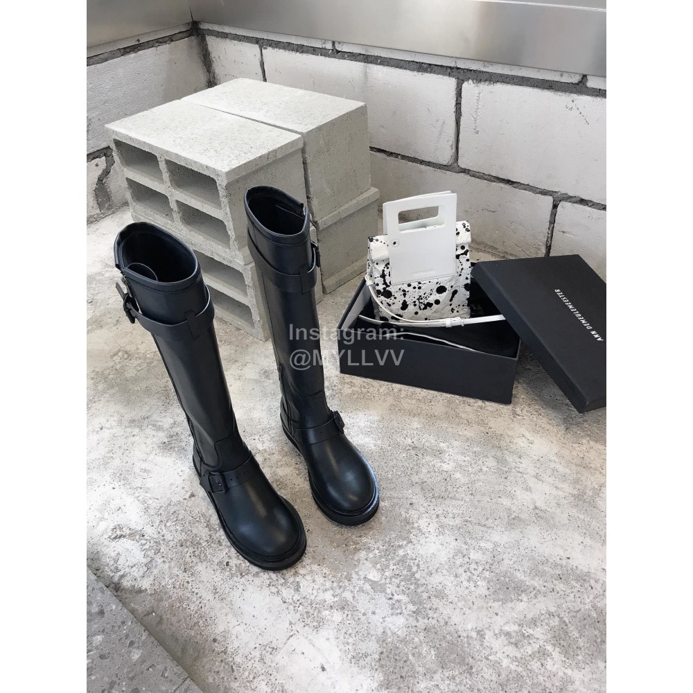 Ann Demeulemeester New Square Head Buckle Locomotive Long Boots For Women