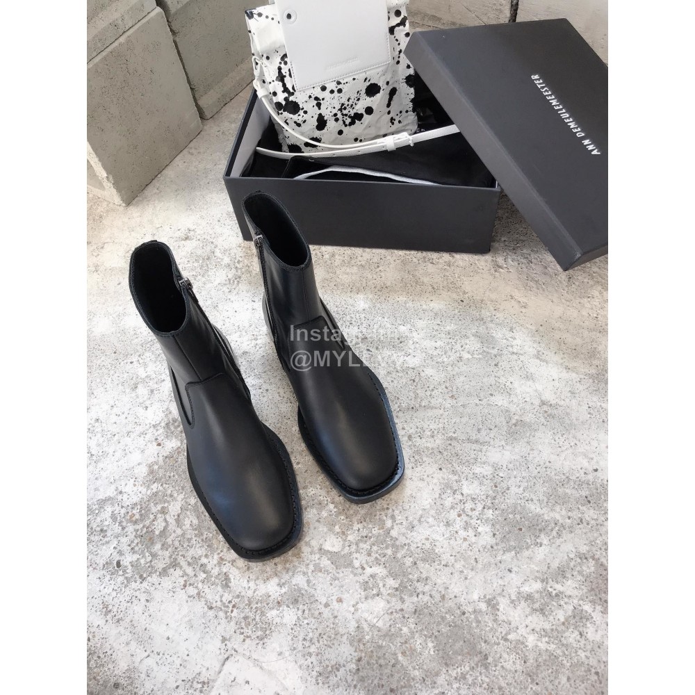 Ann Demeulemeester New Square Head Leather Short Boots For Women