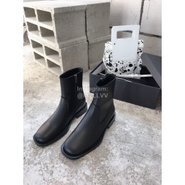Ann Demeulemeester New Square Head Leather Short Boots For Women
