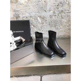Ann Demeulemeester New Square Head Leather Short Boots For Women