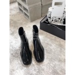 Ann Demeulemeester New Square Head Patent Leather Locomotive Boots For Women