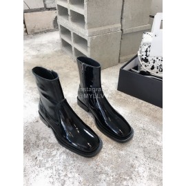 Ann Demeulemeester New Square Head Patent Leather Locomotive Boots For Women