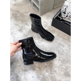 Ann Demeulemeester New Square Head Patent Leather Locomotive Boots For Women