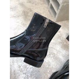 Ann Demeulemeester New Square Head Patent Leather Locomotive Boots For Women