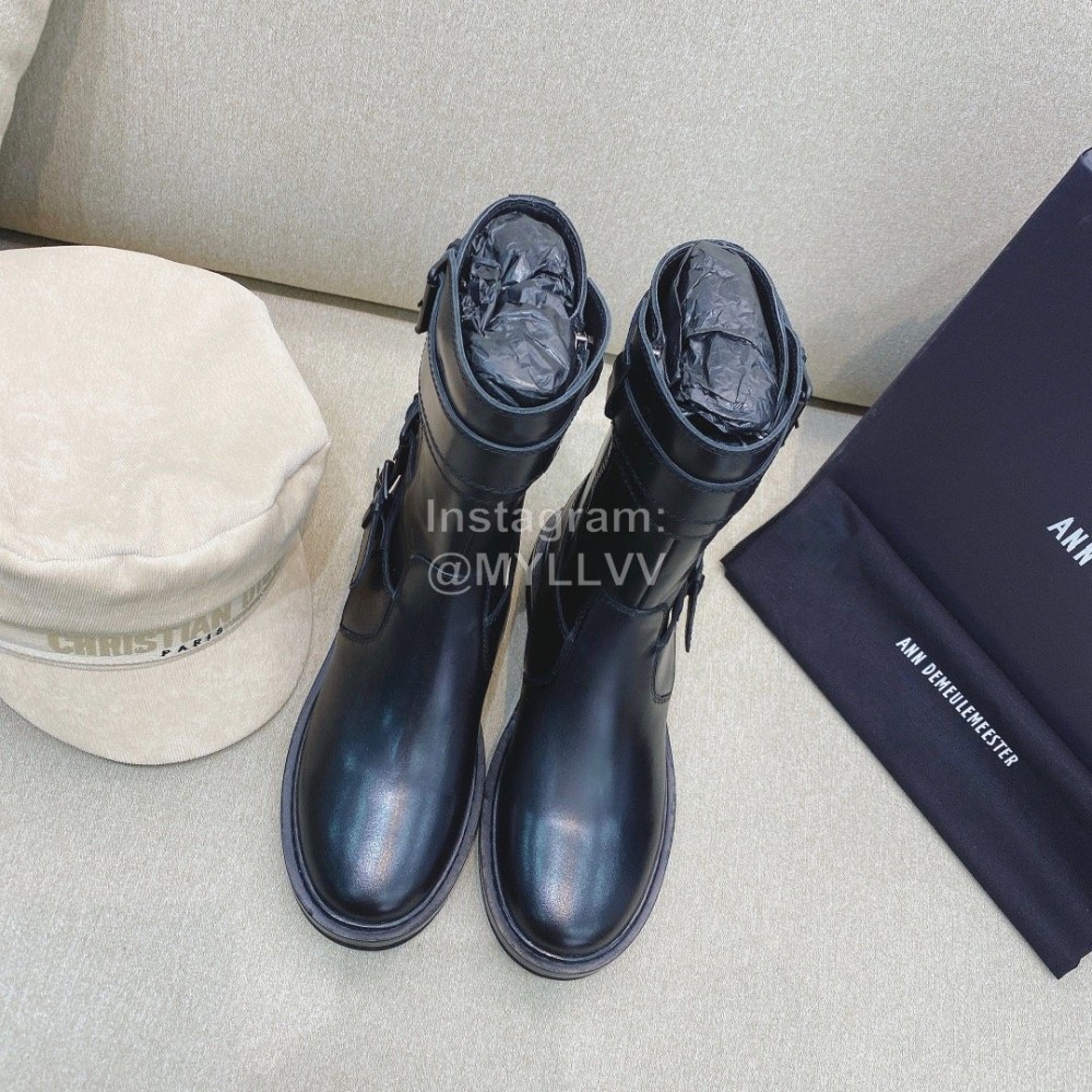 Ann Demeulemeester Vintage Black Leather Short Boots For Women 