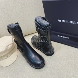 Ann Demeulemeester Vintage Black Leather Short Boots For Women 