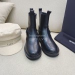 Ann Demeulemeester Vintage Black Leather Flat Heel Short Boots For Women 