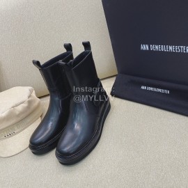 Ann Demeulemeester Vintage Black Leather Flat Heel Short Boots For Women 